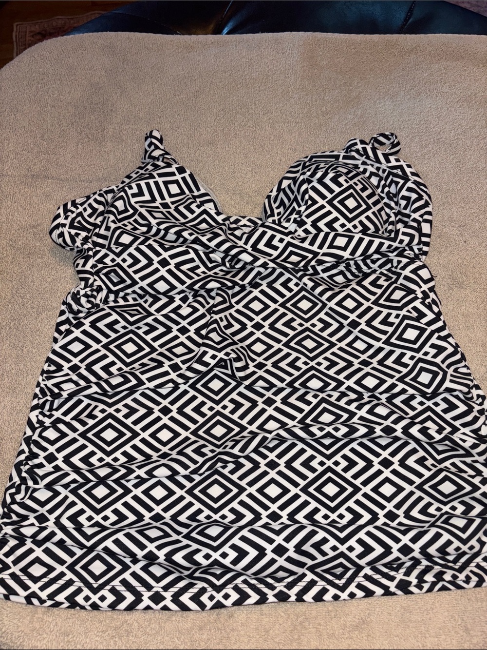 Ivory Swim Top with Black Contrast Trim